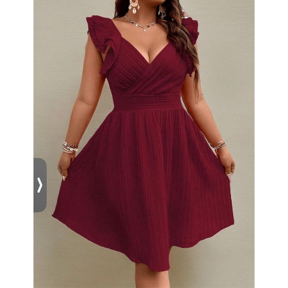 NEW Plus Size Wrap Front Sweetheart Neck Ruffle Cap Sleeve Dress 2x